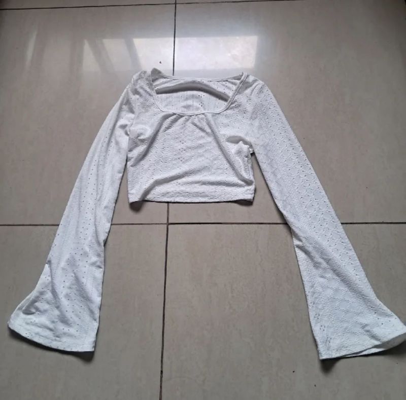 White Long Sleeve Crop Top