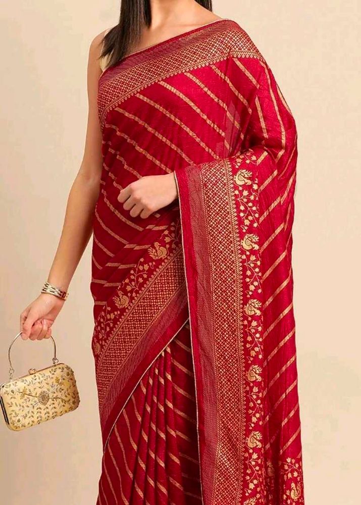 Elegant Red Striped Saree