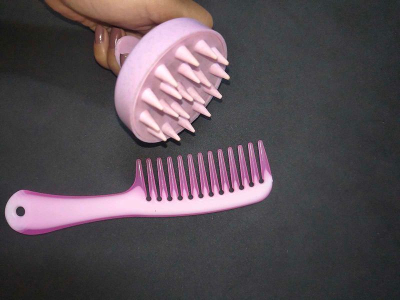 Silicon Scalp Massager &amp; Detangling Comb Set