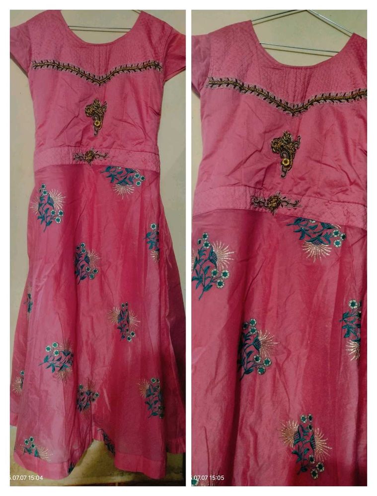 Pink Floral Embroidered Dress