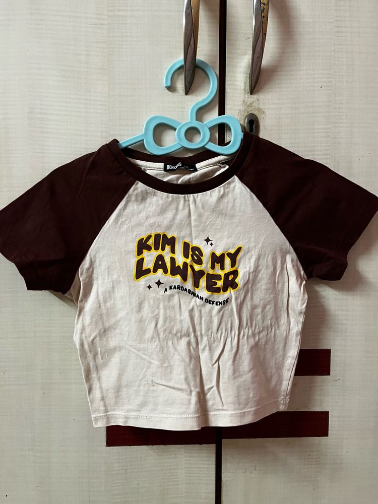 White and Brown “Kim is My Lawyer” T-Shirt