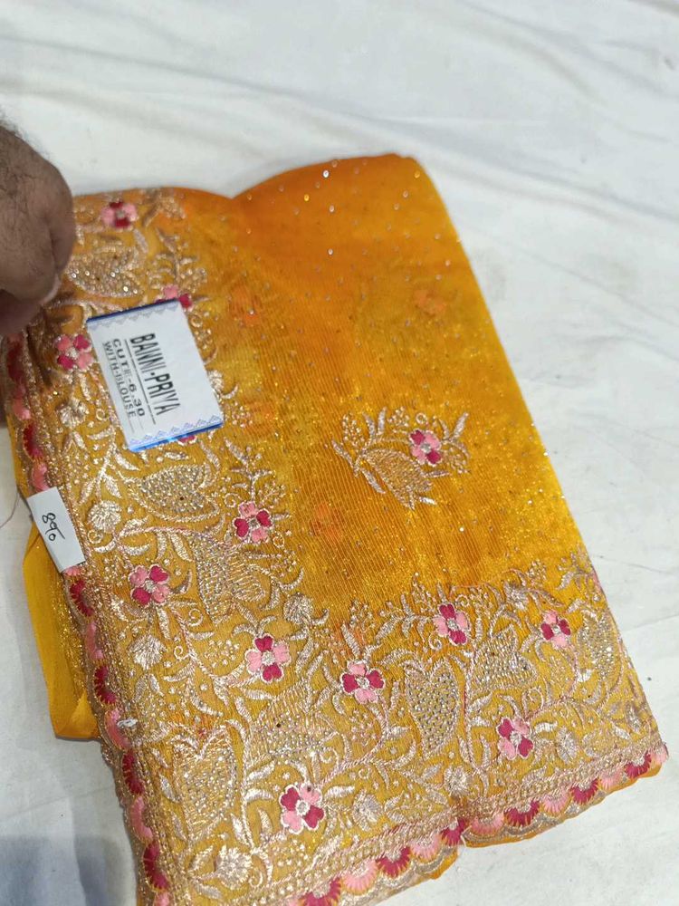 Elegant Yellow Embroidered Saree