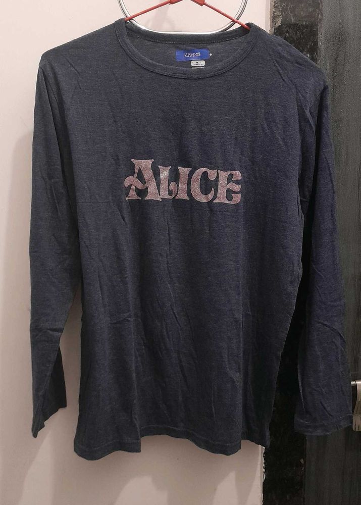 🛍️ Navy Blue Full Sleeve “ALICE” Printed T-Shirt
