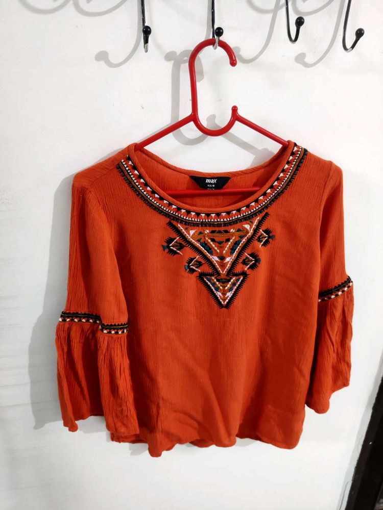 Coral Embroidered Top