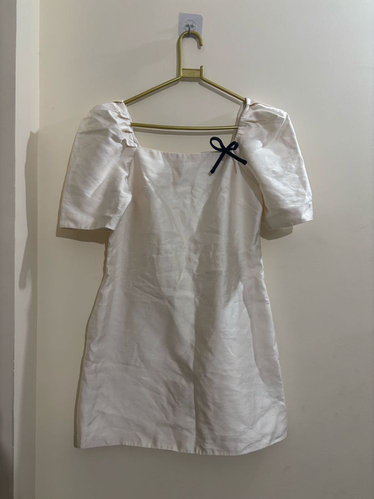 off White Puff Sleeve Mini Dress