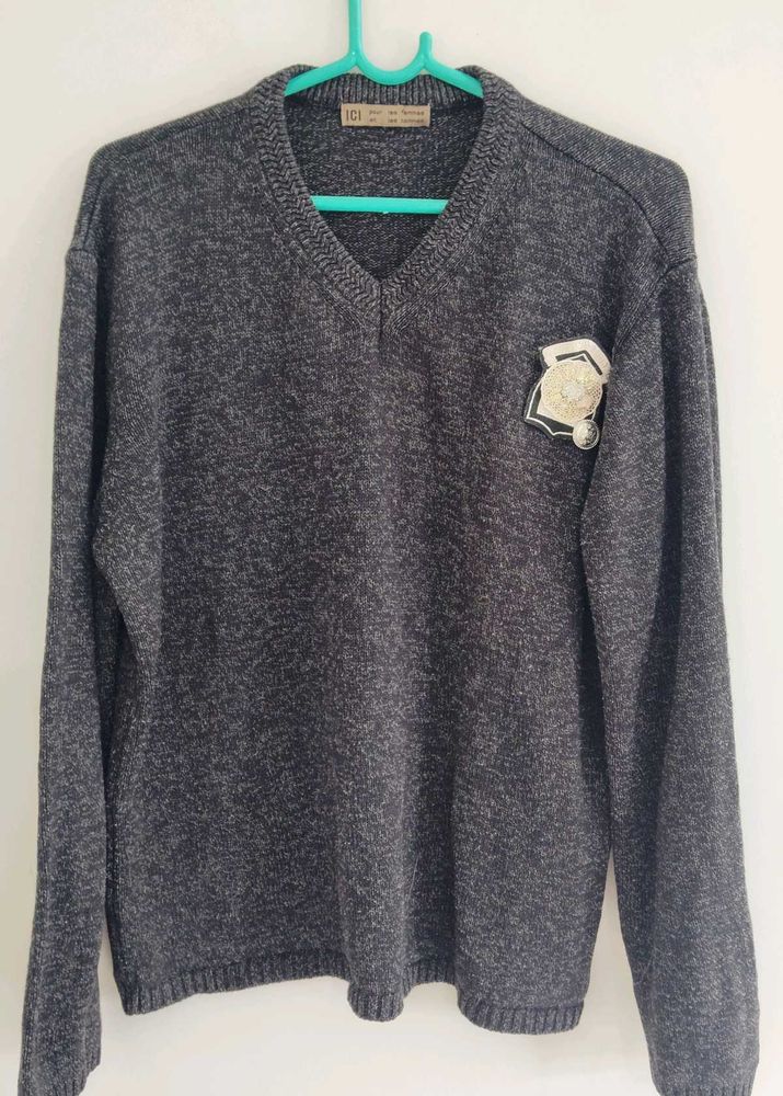 Gray V-Neck Sweater