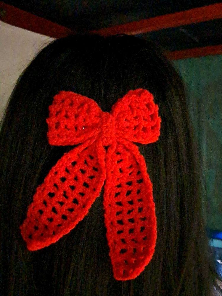 Red Crochet Hair Bow