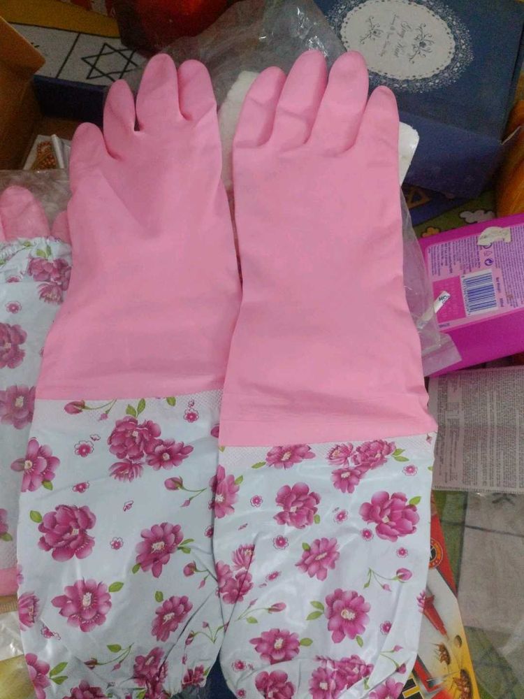 Floral Rubber Cleaning Gloves (1 Pair)