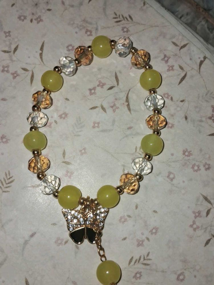 Yellow And White Butterfly Charm Bracelet