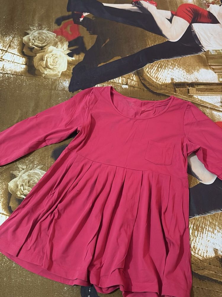 Pink Pocketed Pleated Tunic