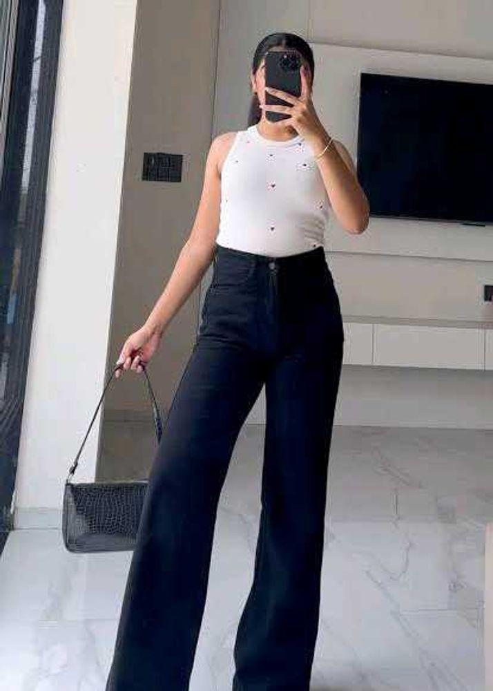 High Waisted Black Straight Fit Off Duty Jeans