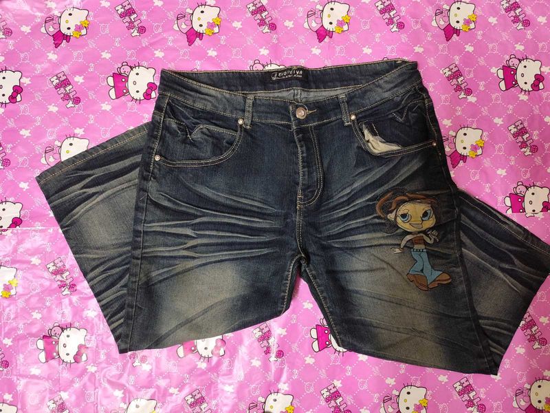 Cartoon Embroidered Capri