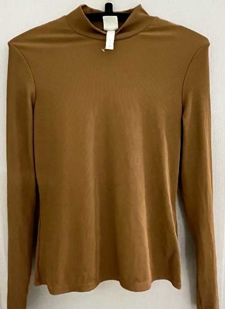 Brown Mock Neck Long Sleeve Top