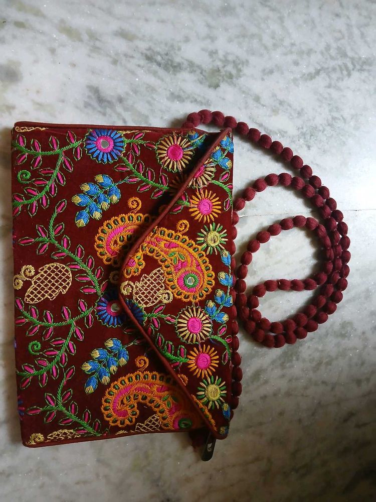 Embroidered Velvet Shoulder Bag