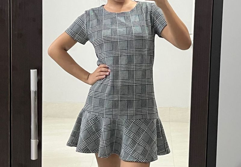 Plaid Ruffle Hem Mini Dress