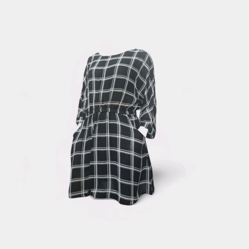 Chequered Black &amp; White Mini Casual Dress