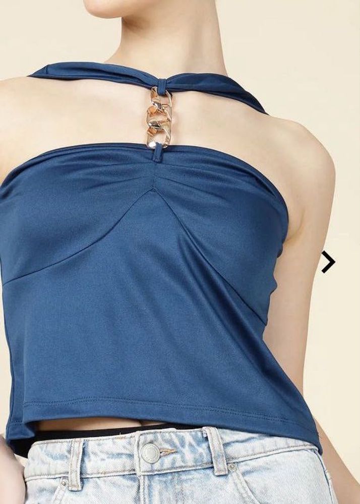 Shein Navy blue Chain Halter Top