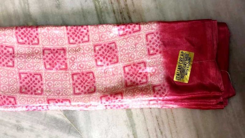 Pink Italian Crepe Silk Saree