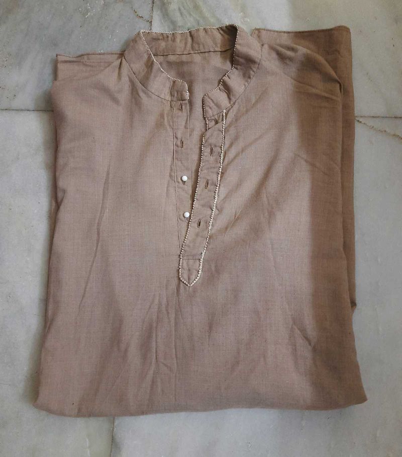 Tan Kurta Of Pure Soft Cotton - Traditional Style