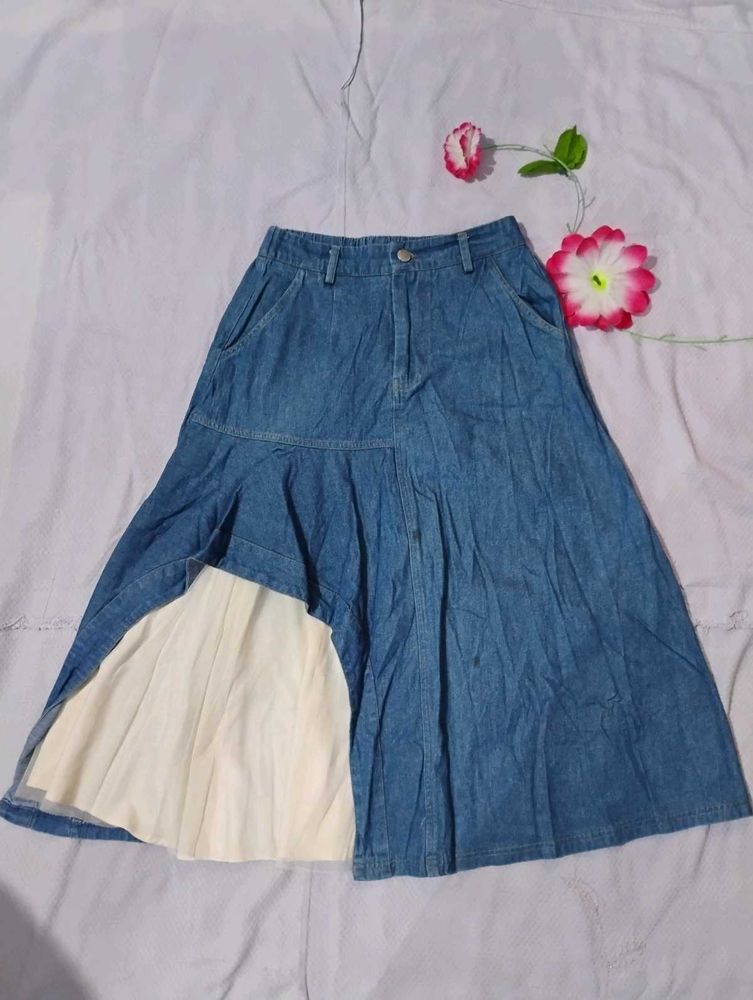 Asymmetrical Denim Skirt(Waist-26) Stretchable