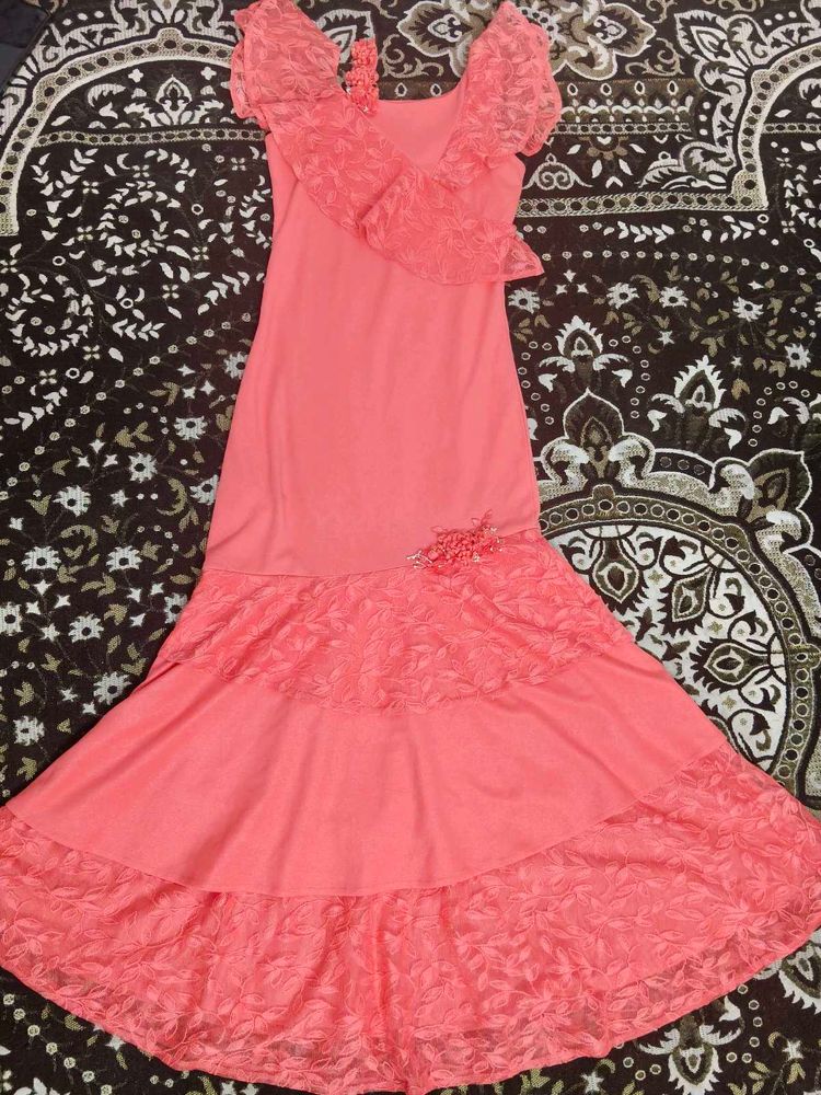 Elegant Coral Lace Dress