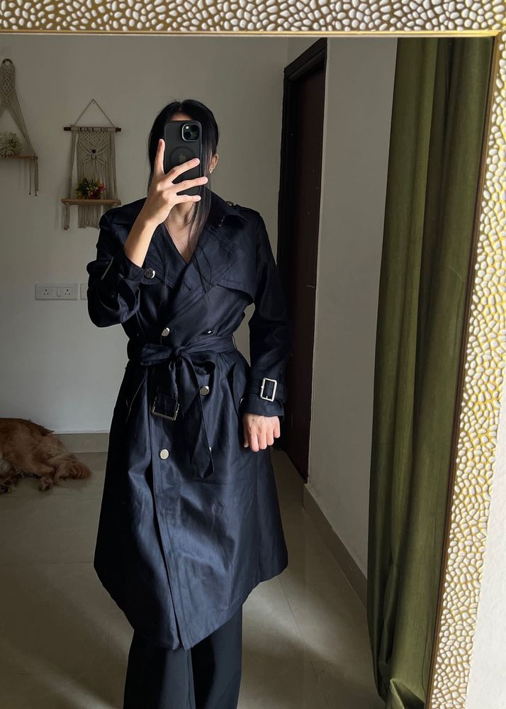 Dark BLUE Double breasted Trench Coat