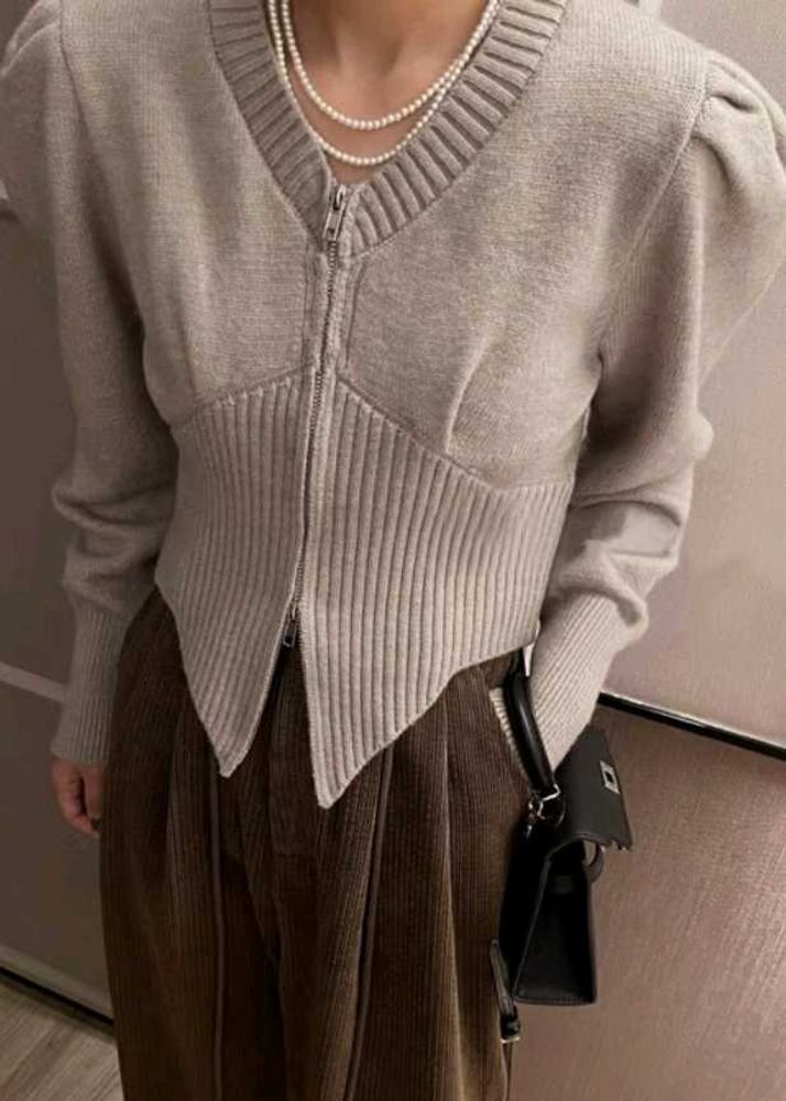 Stylish Zip-Up Knit Cardigan