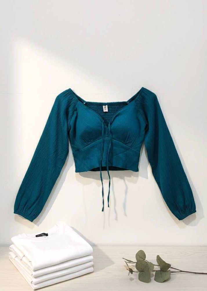 Teal Long Sleeve Crop Top