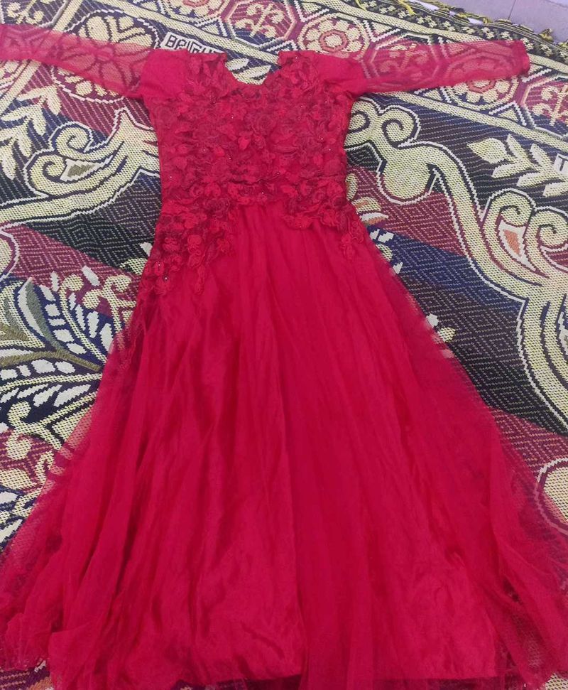 Red Floral Embellished Gown