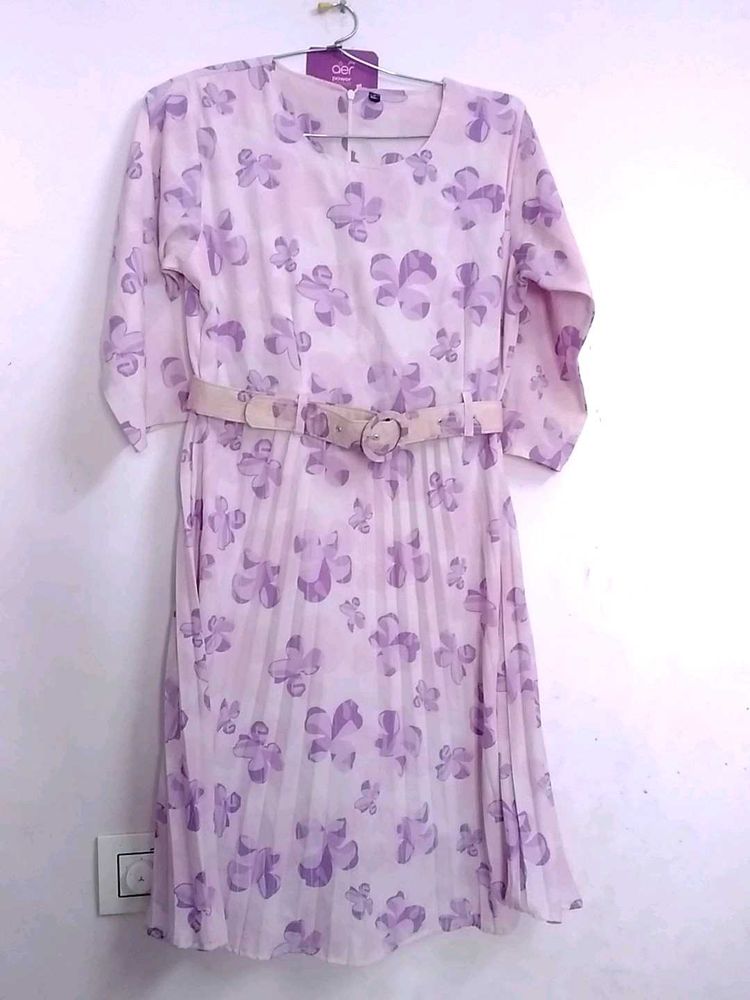 Floral Print Pleated Midi Dress,Used