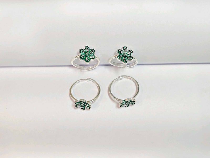 Floral Toe Rings Pure Silver