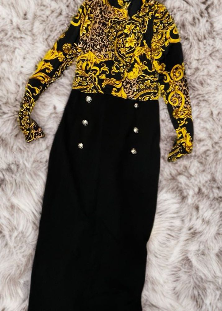 Yellow Black Midi Dress For Party Or Casual