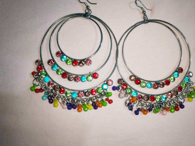 Colorful Rhinestone Hoop Earrings