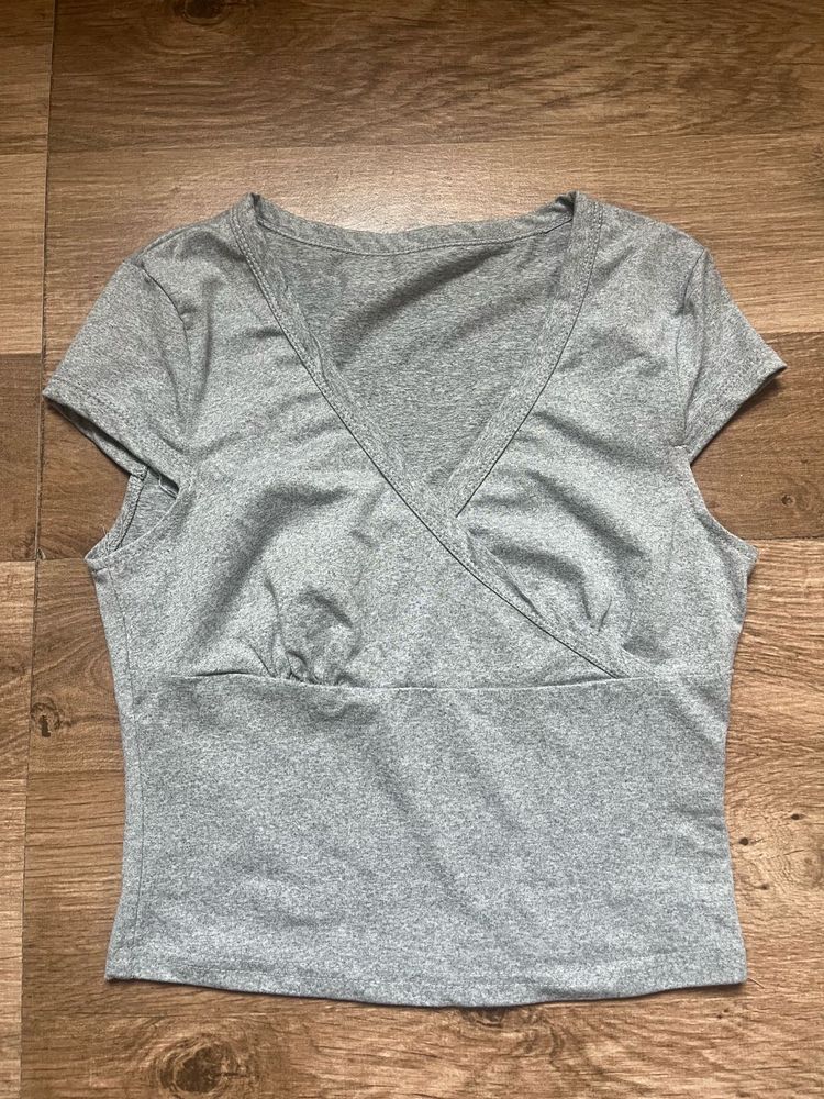 Gray V-Neck Crop Top