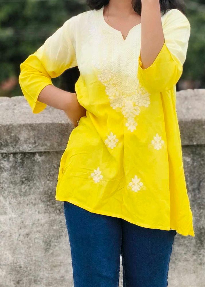 Yellow Embroidered Tunic Top