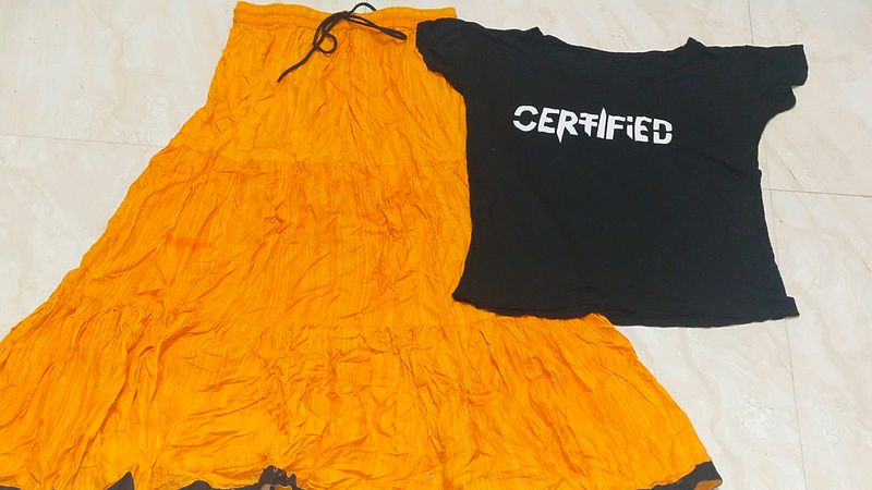Women T Shirt And long Skirt Combo Set