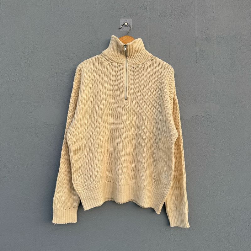 Beige Knit 1/4 Zip Sweater