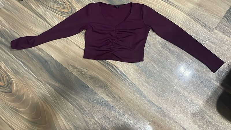 Burgundy Ruched Long Sleeve Top
