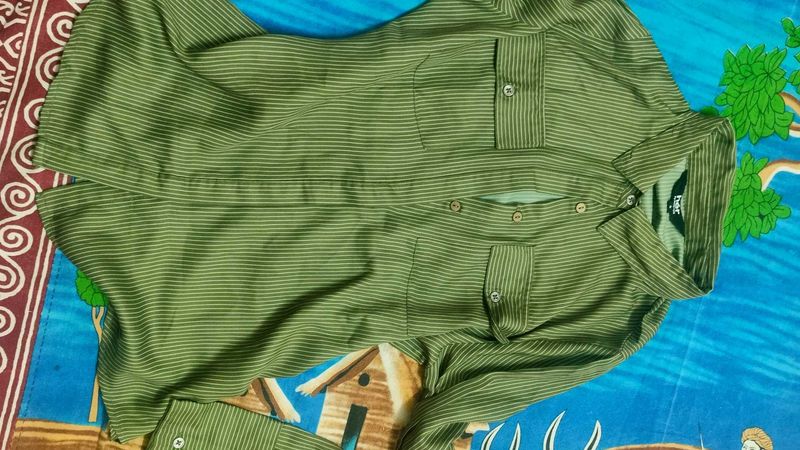 Olive Striped Button-Down Fitted Shirt By HER