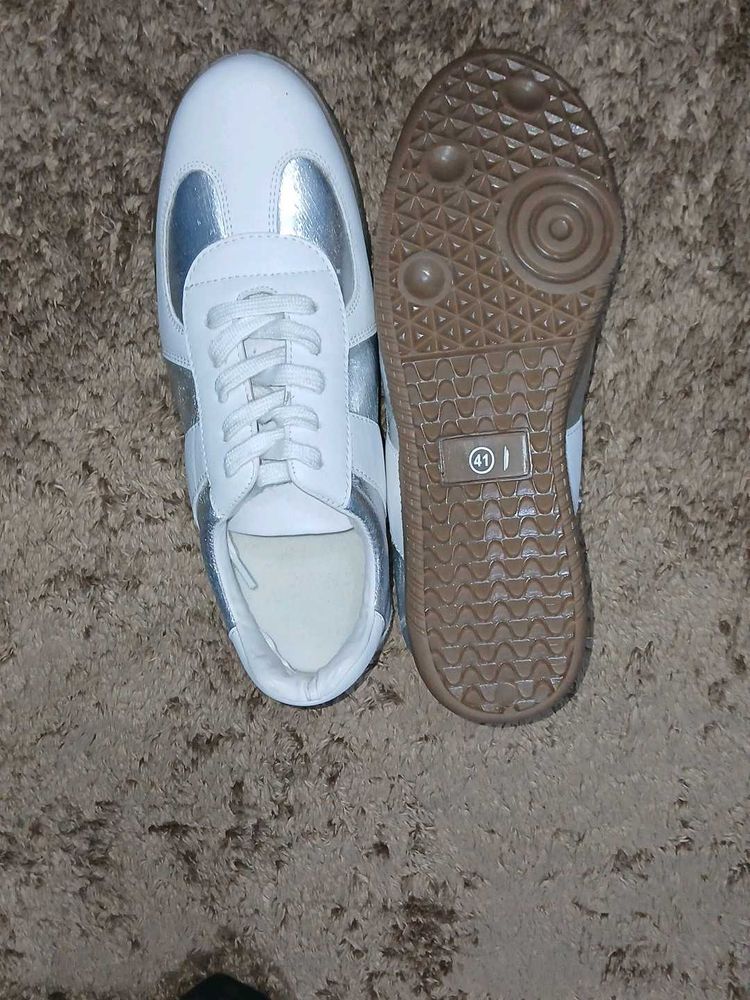 White &amp; Silver Sneakers