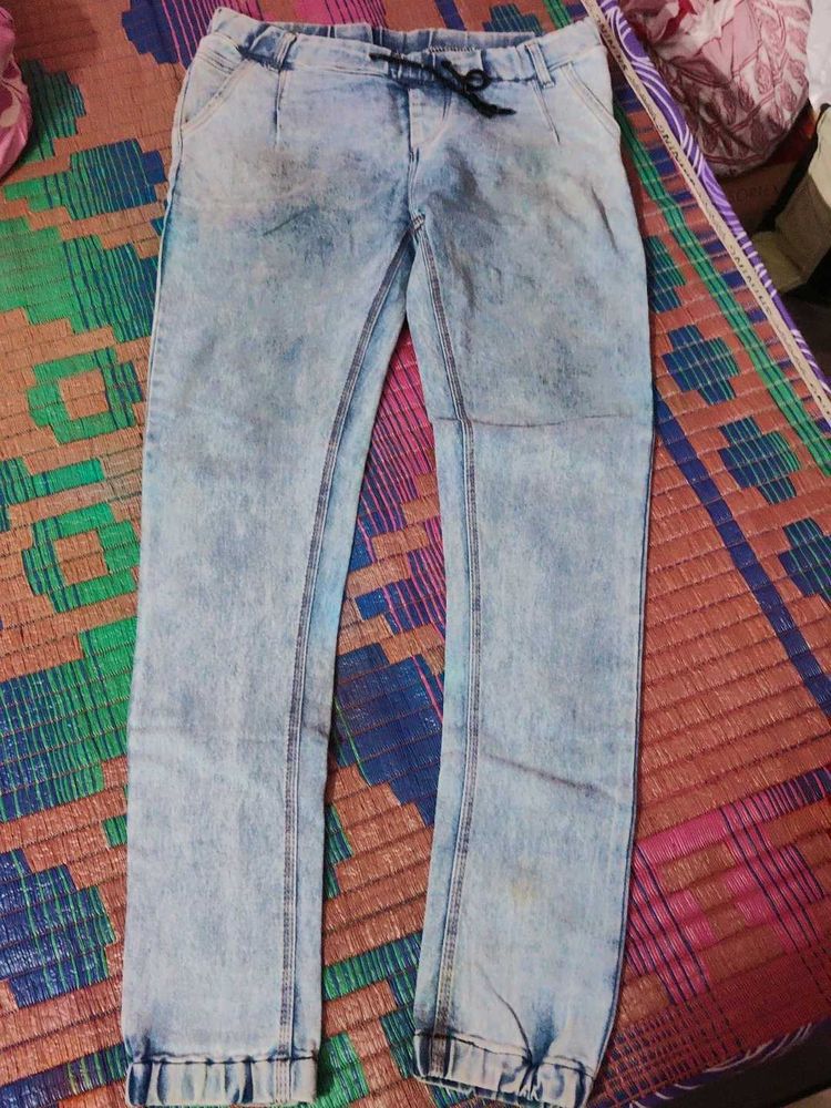 Acid Wash Denim Joggers