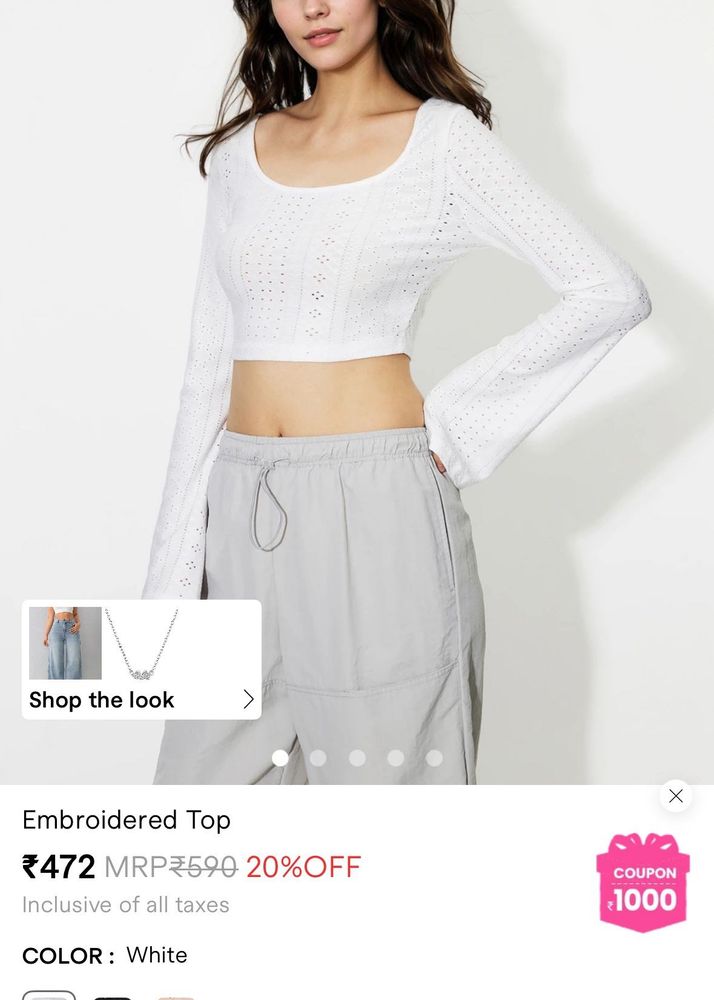 White Crochet Long Sleeve Top