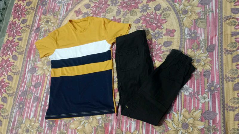 men cargo denim trouser and t-shirt