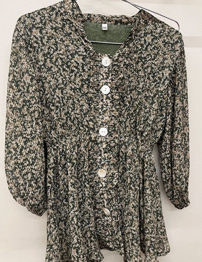 Olive And White Shaded Top