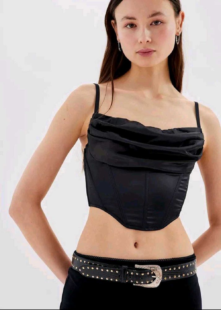 (Lexi Satin Black Corset Top)