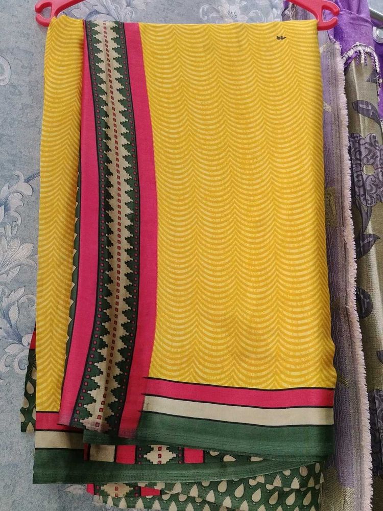 Crepe Yellow Saree