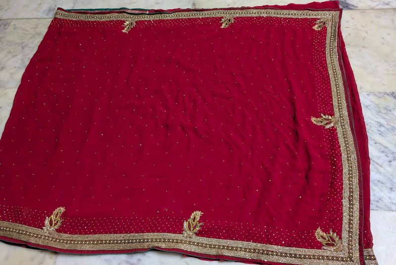 Red Embellished Saree