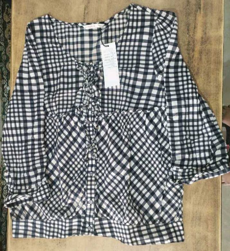 Gingham Tie-Neck Top