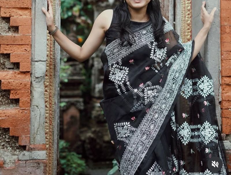 Elegant Black Embroidered Saree
