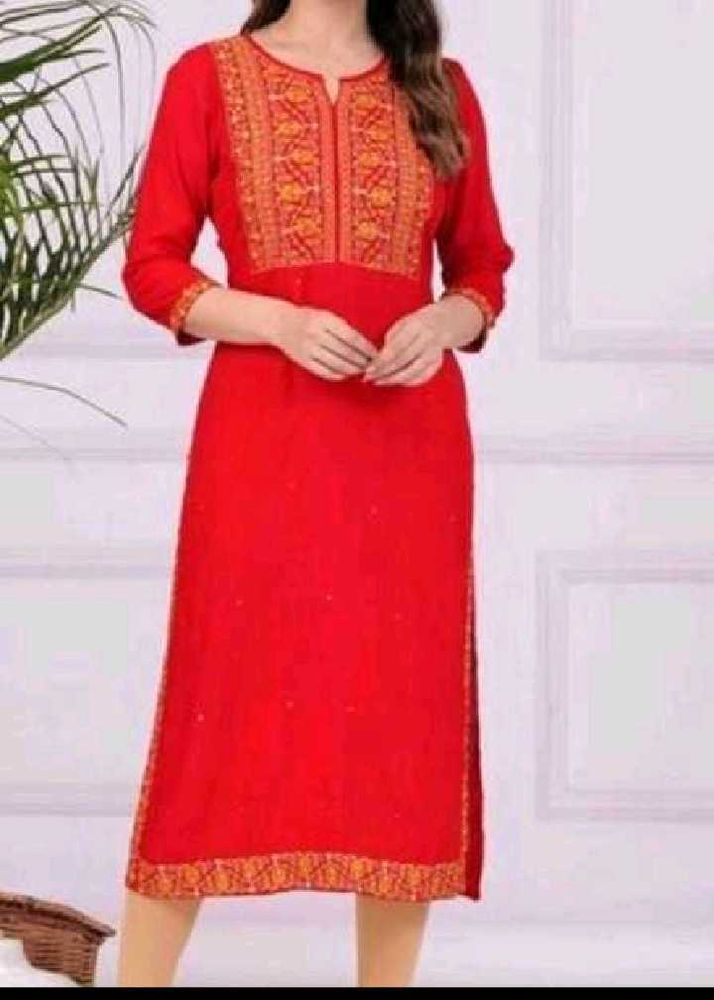 Red Embroidered Kurta